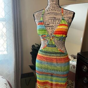 Multicolor Halter Cut-Out Dress